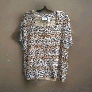 Alfred Dunner 2x Animal Print Lace Overlay Square Neck Blouse